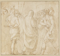 A+ 030
<br/>
Romeins priester temidden van soldaten (Camillus?)
<br/>
<em>Anoniem It, Rome (16de eeuw)</em>